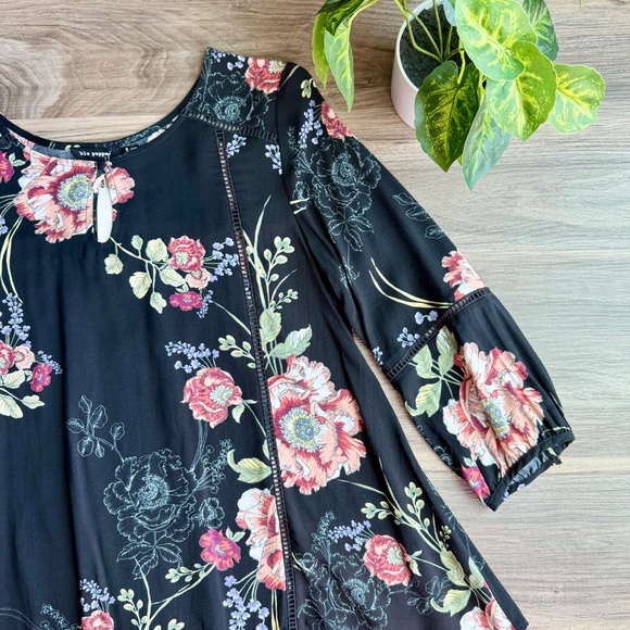 NWT Blu Pepper Black Floral Boho Peasant Blouse Women’s Size S - Picture 4 of 13